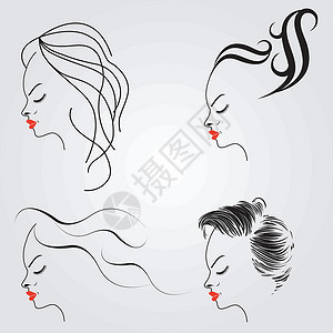 噘嘴吧具有不同发型的妇女插图按摩沙龙理发师温泉女孩客厅曲线头发鼻子插画