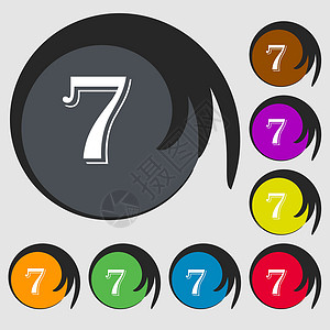 数字 7 图标符号 八个有色按钮上的符号 矢量成就邮票标签插图质量徽章背景图片