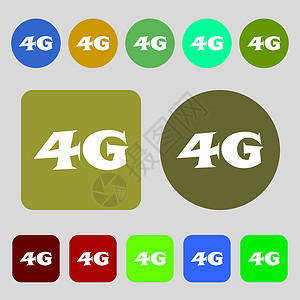 4G 符号图标 移动电信技术符号 12色按钮 平面设计 矢量电话标签互联网插图边界数据标准邮票框架令牌背景图片