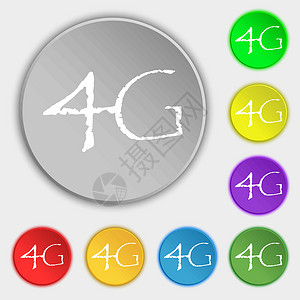 4G 符号图标 移动电信技术符号 8个平板按钮上的符号 矢量标准框架数据边界邮票令牌质量互联网插图标签背景图片