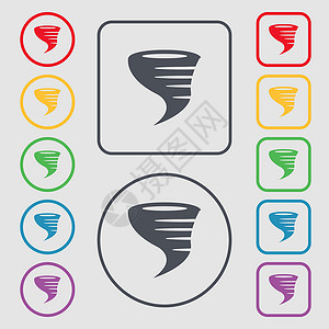 气旋龙卷风图标 圆形和带框的平方按钮上的符号 矢量插画