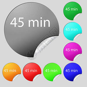四十五分钟标记图标 一套八种多色圆环按钮 标签 矢量背景图片