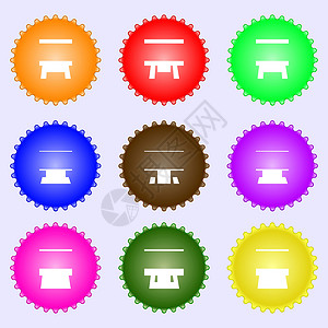 计算机宽屏监视器符号图标 一组九种不同颜色的标签 矢量徽章按钮海豹插图圆圈电视展示质量导航白色背景图片