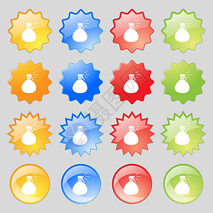 水图标符号的塑料喷雾 大套16个彩色现代按钮用于设计 矢量背景图片