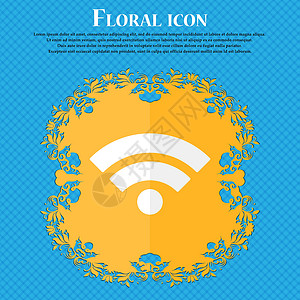 无线网络标志 无线网络符号 无线网络图标 无线上网区 蓝色抽象背景上的花卉平面设计 并为您的文本放置了位置 向量背景图片