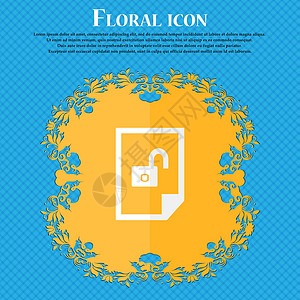 文件锁定图标符号 Floral 平面设计在蓝色抽象背景上 有文本的位置 矢量背景图片