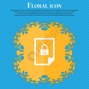 安全文本文件已解锁图标符号 Floral 平面设计在蓝色抽象背景上 并有文本的位置 矢量插画
