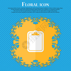 文本文件 Floral 平面设计在蓝色抽象背景上 并有文本的位置 矢量网络令牌气泡插图标签文档网站导航创造力背景图片