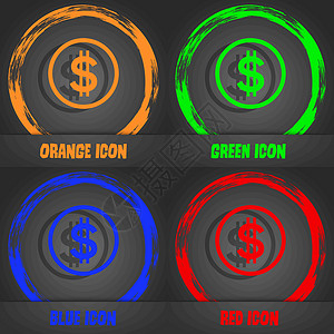 美元图标符号 时尚的现代风格 在橙色 绿色 蓝色 红色设计中 向量背景图片