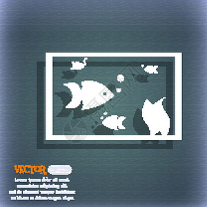 地图鱼水族馆 水中鱼类图标符号 在蓝色绿色的抽象背景上 有阴影和文字空间 矢量插画