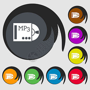 mp3 玩家图标符号 八色按钮上的符号 矢量背景图片