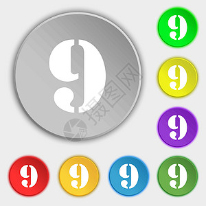 数字 9 图标符号 八个平板按钮上的符号 矢量成就标签插图徽章质量邮票背景图片