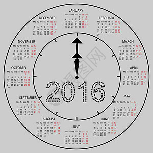 比什凯克2016年新年度的钟表拨号日历新年数字日程矢量新款时间季节手表插画