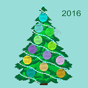 比什凯克2016年新年圣诞树日历时间日程数字季节新款插画