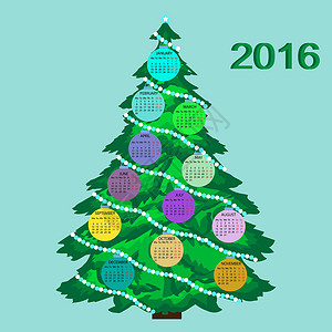 凯克2016年新年圣诞树日历日程数字矢量时间新款季节插画