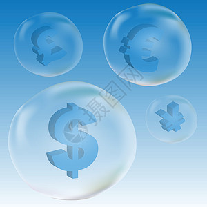 泡沫中的美元符号碰撞气球蓝色价格商业插图投资货币经济危机背景图片