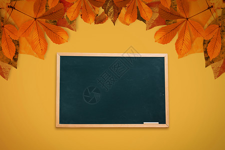 黑板复合图像叶子树叶粉笔红色橙子背景图片