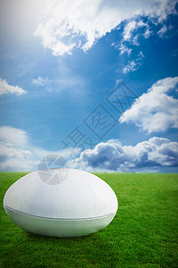橄榄球复合图像蓝色农村运动天空场地绿色阳光背景图片