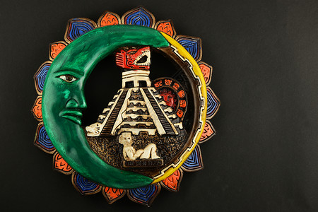 墨西哥玛雅人陶瓷画板异教徒工艺纪念品工匠太阳月亮制品艺术文化装饰品背景