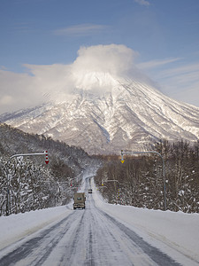 降魔成道到北海道约提山的冬季公路背景