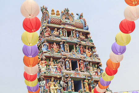 湿婆节寺庙 新加坡宗教神社遗产纪念碑灯笼雕刻数字女神崇拜建筑背景