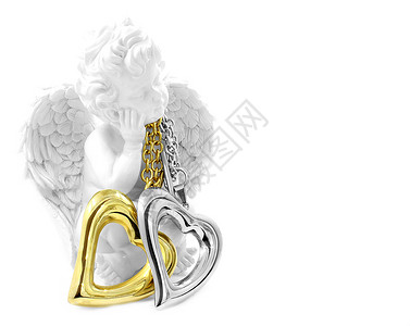 颈心和天使石头雕像宗教蓝色钻石奢华白色宝石盒子安全高清图片