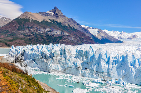 产犊冰川阿根廷佩里托莫雷诺冰川旅游公园山脉风景假期游客全景国家旅行荒野背景