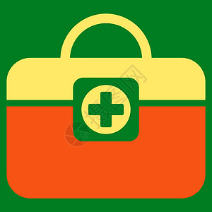 绿色手提箱医疗病例图标医院硬件保健工具箱医生黄色诊所手提箱贮存背景插画