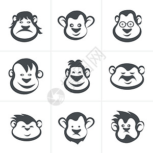 荣耀资质猴子头图标矢量派对广告贴纸哺乳动物打印大猩猩资质优点胜利木偶插画