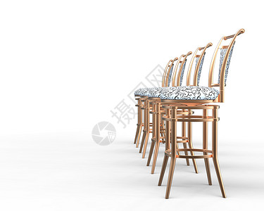 白色背景的四张咖啡厅椅子-侧面视图背景图片
