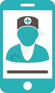 在线医生图标卫生网站电话字形医师保健服务技术药品青色背景图片