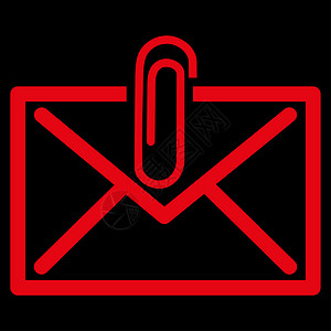 邮件附加附信图标回形针背景信封黑色邮政电子邮件依恋字形邮资红色背景图片