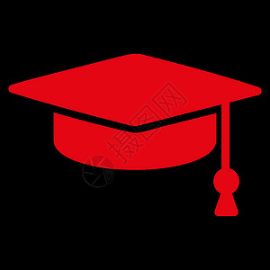 红色毕业帽子毕业上限图标字形成就学院博士中学学士文凭流苏背景智慧插画