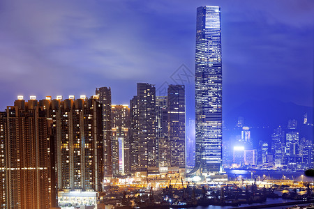 香港夜摩天大楼旅游银行正方形玻璃金融酒店财富结构建筑背景图片