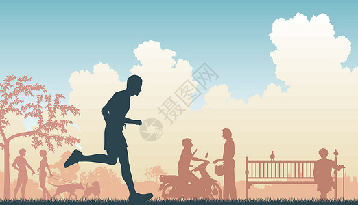 慢游公园训练跑步男人插图背景图片