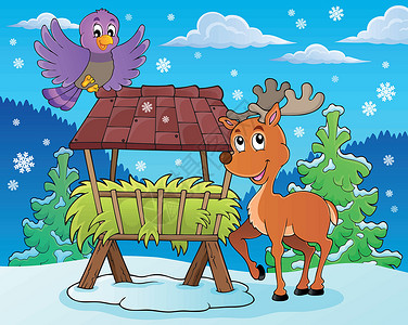hayHay带驯鹿和鸟的架子插画