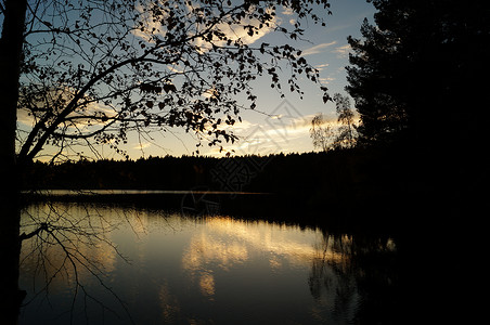 湖面日落三分球天空背景图片