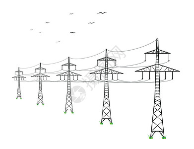 观鸟塔高压电压电线活力线条接线危险变压器电气电源线工程力量金属插画