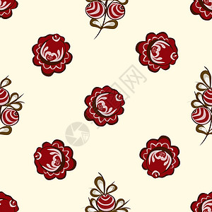 玫瑰果油红莓无缝的图案背景模式粉色分支机构褐色矢量红色浆果花朵插画