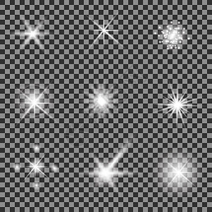 一组不同的白光收藏镜片魔法微光光束阴影条纹辉光星星小精灵设计图片
