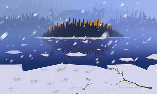 松林湖雪神奇的神秘森林概念艺术 其中住着一只巨型猫 景象设计师们背景
