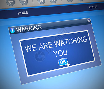 警告框观察概念消息监视对话框威胁插图蓝色警报窗口间谍屏幕背景