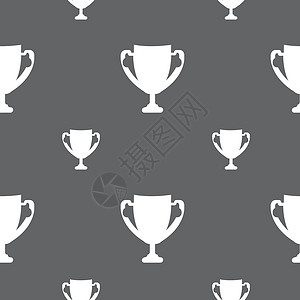 灰色杯子赢家杯牌图标 获奖者符号的授标 酸盐 无缝模式在灰色背景上 矢量标签杯子邮票冠军海豹青铜艺术圆圈创造力徽章插画