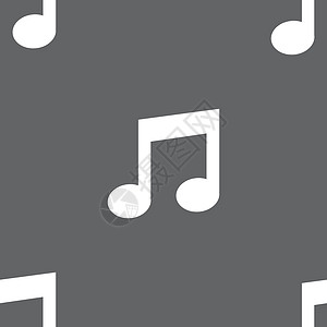 灰色漂浮音符音乐笔记标志图标 音乐符号 灰色背景上的无缝模式 向量钥匙邮票质量旋律创造力海豹令牌插图标签徽章插画