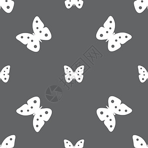 蝴蝶符号图标 昆虫符号 灰色背景上的无缝模式 矢量玻璃生物学按钮野生动物航班美丽插图翅膀背景图片