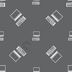 计算机监视器和键盘图标 灰色背景上的无缝模式 矢量办公室控制外设商业钥匙技术按钮桌面电子产品电脑背景图片
