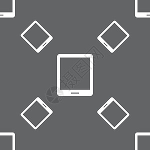 白色小立方体平板符号图标 智能手机按钮 灰色背景上的无缝模式 矢量技术药片笔记本展示屏幕插图上网细胞通讯器电子插画
