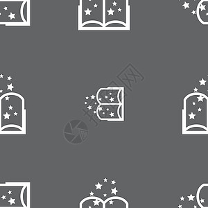 魔法书符号图标 打开书符号 在灰色背景上的无缝模式 矢量海豹按钮全书质量学习邮票标签插图图书馆学校背景图片
