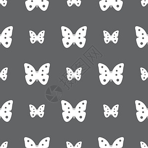 蝴蝶符号图标 昆虫符号 灰色背景上的无缝模式 矢量翅膀玻璃按钮野生动物生物学插图美丽航班背景图片