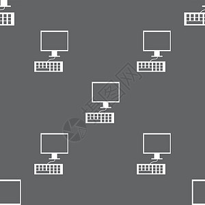 计算机监视器和键盘图标 灰色背景上的无缝模式 矢量桌面技术电子产品电脑办公室商业笔记本按钮钥匙控制背景图片